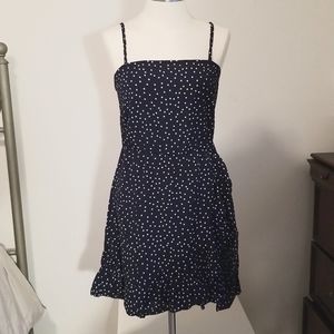 Navy Sundress with polka dots and ruffle details